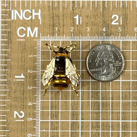 Large Enamel Gold Tone Bee Insect Brooch Pin Vintage Look - Picture 3 of 5